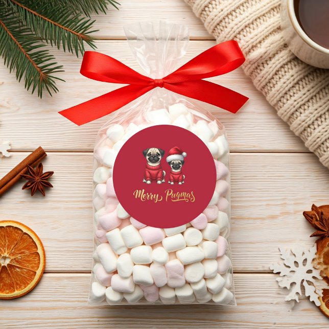 Sticker Rond Joli Noël Fête de Noël Joyeux Pugmas (Cute Funny Christmas Holiday Merry Pugmas Packaging Idea  Sticker)