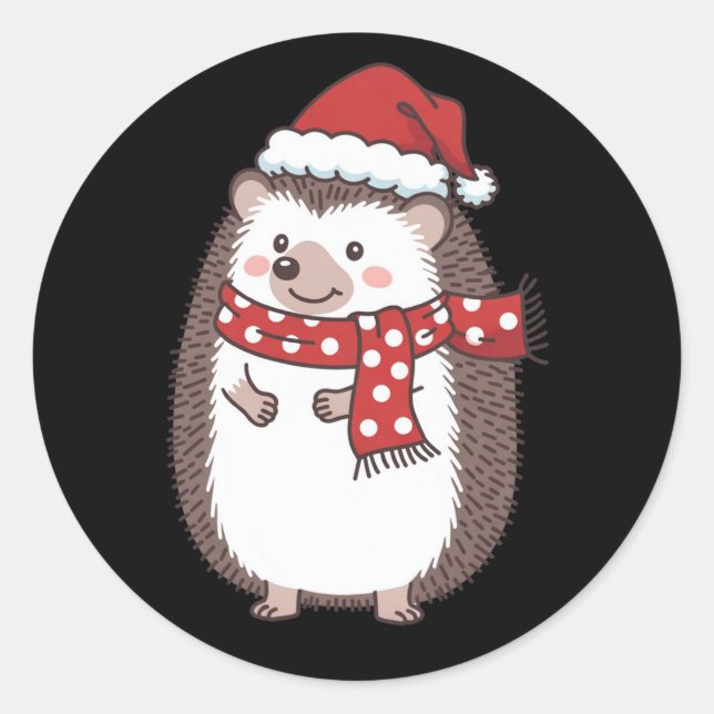 Sticker Rond Joli Noël Hérisson Vacances (Devant)
