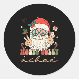 Sticker Rond Joli Noël Holly Vibes Hippie Père Noël Wint