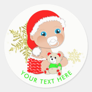 Sticker Rond Joli Noël Père Noël bébé Personnalisé