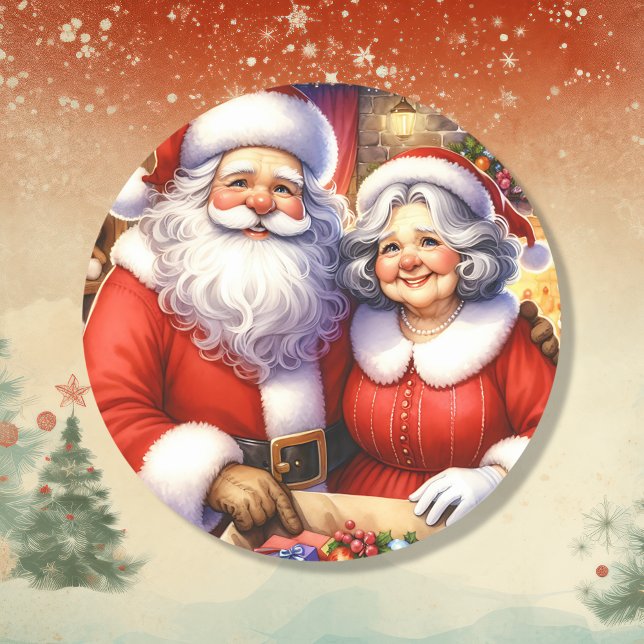 Sticker Rond Joli Noël personnalisé, M. et Mme Santa Claus (Créateur téléchargé)
