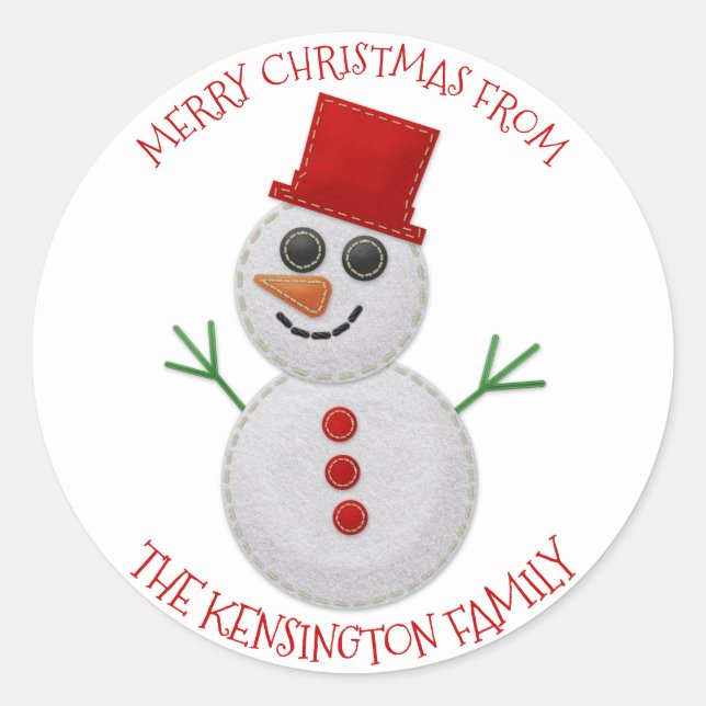 Sticker Rond Joli Noël Senti Snowman Enveloppe Phoques (Devant)