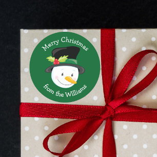 Sticker Rond Joli Noël Snowman Custom Green De Cadeau
