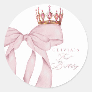 Sticker Rond Joli Nœud Rose 1er Anniversaire 