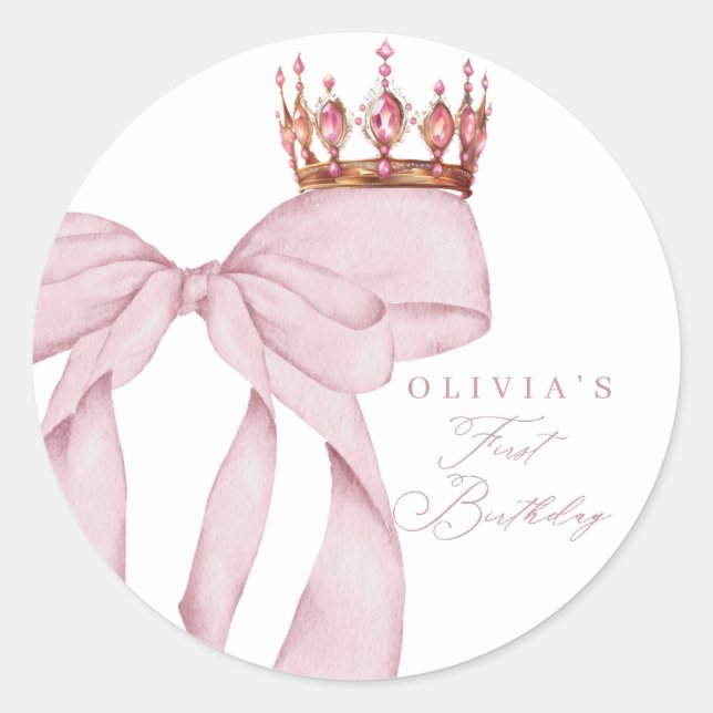 Sticker Rond Joli Nœud Rose 1er Anniversaire  (Devant)