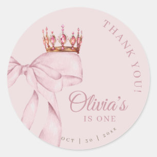 Sticker Rond Joli Nœud Rose 1er Anniversaire