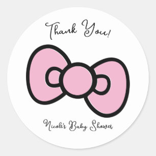 Sticker Rond Joli Nœud Rose Fantaisiste Baby Shower Fête d'Anni