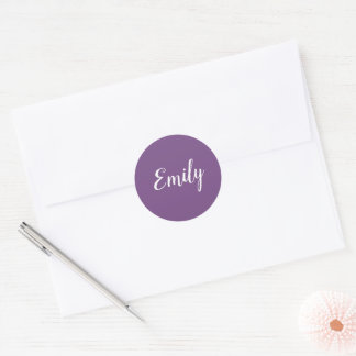 Sticker Rond Joli nom cursif violet et blanc féminin