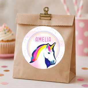Sticker Rond Joli Nom De Licorne Magique Étoiles Fille Annivers