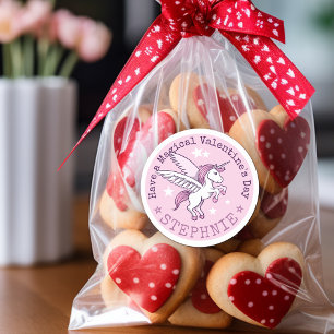 Sticker Rond Joli nom de licorne magique pour la Saint-Valentin