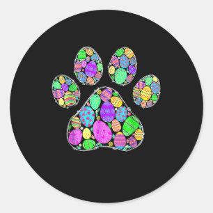 Sticker Rond Joli Oeufs de Pâques colorés Chien Chat Paw Lover