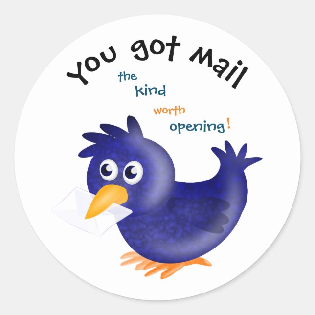 Sticker Rond Joli Oiseau Bleu, Vous Avez Du Courrier (Devant)