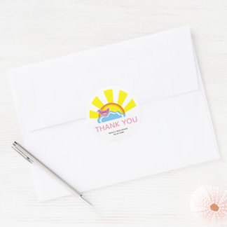 Sticker Rond Joli oiseau et soleil Books pour Baby shower Merci