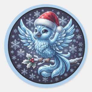 Sticker Rond Joli Ornement de Chapeau de Père Noël pour Oiseau