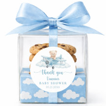 Joli Ours en Peluche Pilote Bleu Baby Shower Merci