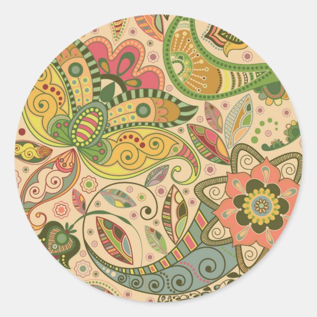 Sticker Rond Joli Paisley Pastel Floral (Devant)