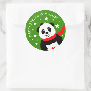 Sticker Rond Joli Panda d'anniversaire avec Casquette Bowler &