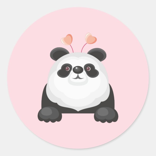 Sticker Rond Joli Panda de Dessin Animé avec des Cœurs (Devant)