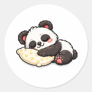 Sticker Rond Joli panda endormi avec un oreiller