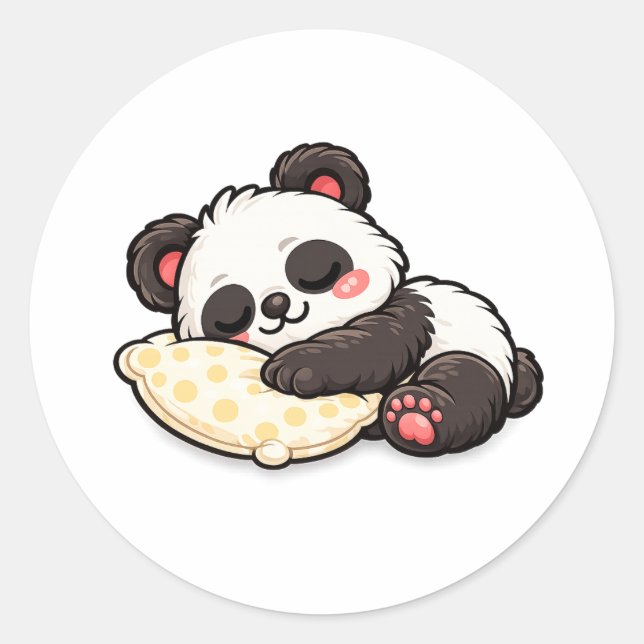 Sticker Rond Joli panda endormi avec un oreiller (Devant)