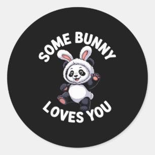 Sticker Rond Joli Panda Lapin de Pâques Certains Lapins T'Aimen