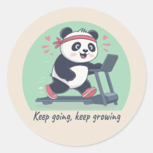 Sticker Rond Joli panda motivant sur tapis roulant