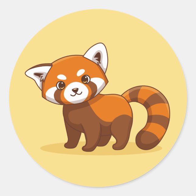 Sticker Rond Joli panda roux sur fond jaune (Devant)