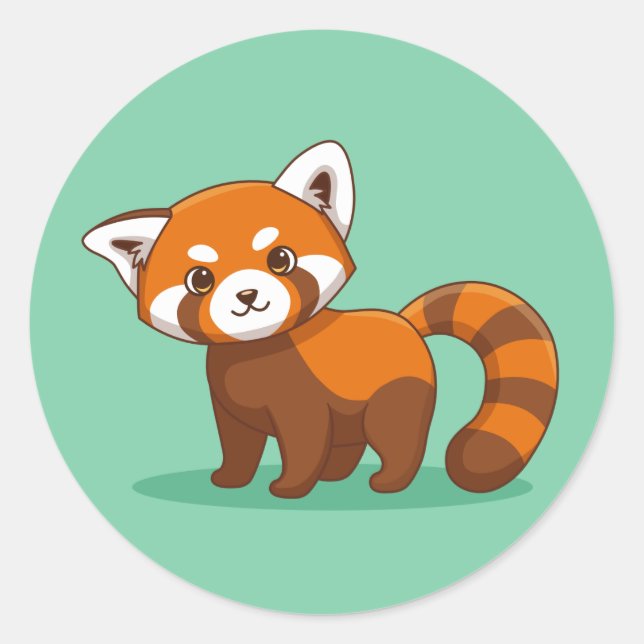 Sticker Rond Joli panda roux sur fond vert (Devant)