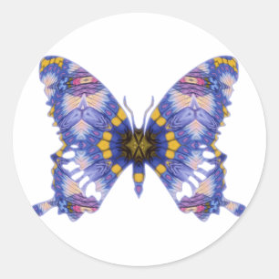 Sticker Rond Joli Pastel Blue Kaleidoscope Papillon