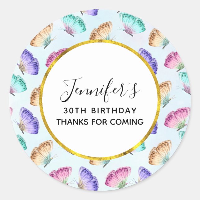Sticker Rond Joli Pastel Motif d'aquarelle papillon (Devant)