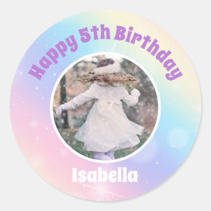 Sticker Rond Joli Pastel Rainbow Sparkle Anniversaire de enfant