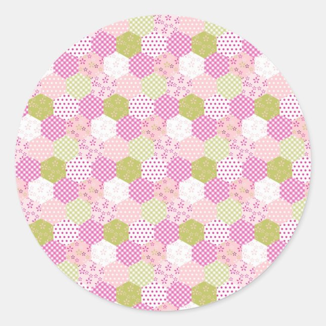Sticker Rond Joli Pastel Rose Vert Patchwork Design Quilt (Devant)