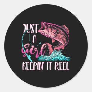 Sticker Rond Joli pêche drôle tenue en bobine femmes violet P
