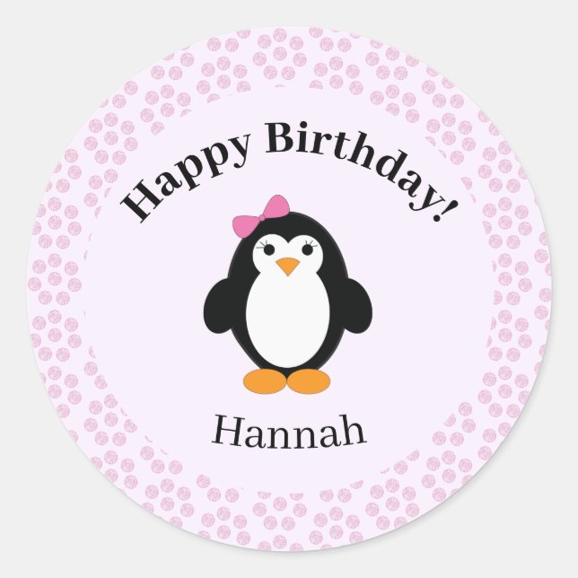 Sticker Rond Joli Penguin d'anniversaire (Devant)
