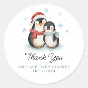 Sticker Rond Joli Penguin d'hiver Famille Baby shower de Noël