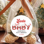 Sticker Rond Joli Père Noël Baby Christmas Baby shower de Noël<br><div class="desc">Stickers Baby shower d'hiver pour bébé Père Noël</div>