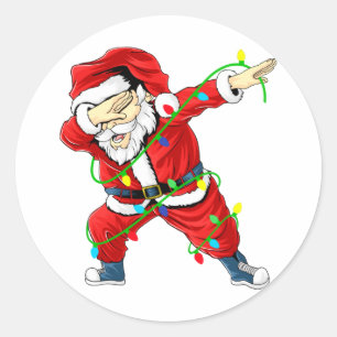 Sticker Rond Joli Père Noël Dabbing Lumières Noël