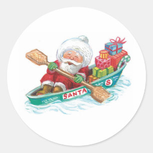 Sticker Rond Joli Père Noël de dessin animé mignon dans un bate