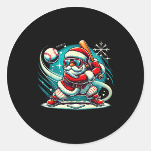 Sticker Rond Joli Père Noël jouant au baseball garçons enfants 