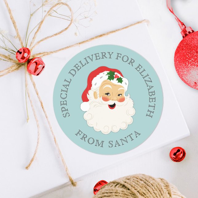 Sticker Rond Joli Père Noël vintage Noël (A cute vintage Santa Claus sticker, great for your kids Christmas packages)