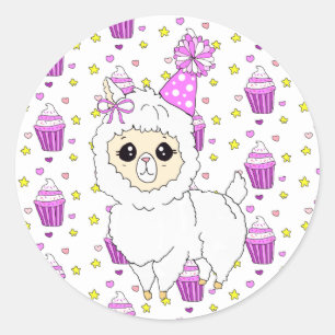 Sticker Rond Joli Petit Anniversaire Llama Purple