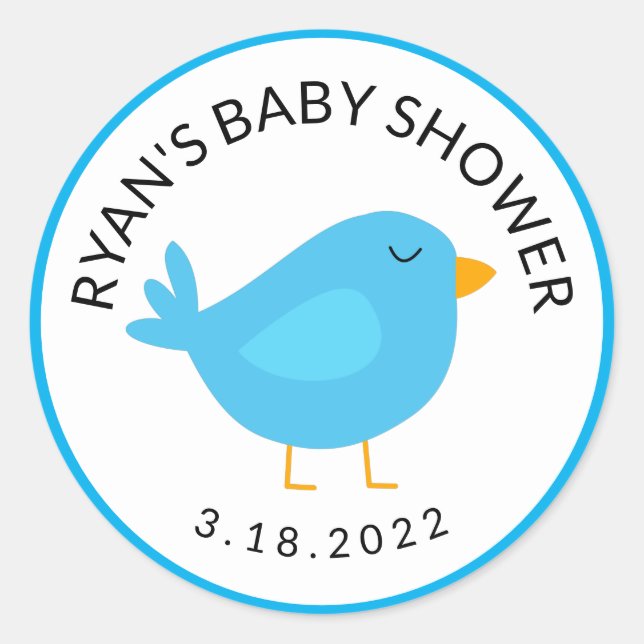 Sticker Rond Joli petit Baby shower d'oiseaux bleu Classi (Devant)