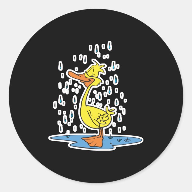 Sticker Rond joli petit canard dans une flaque sous la pluie (Devant)