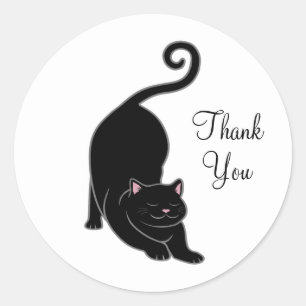 Sticker Rond Joli petit chat noir Merci