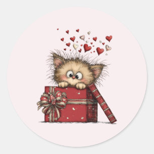 Sticker Rond Joli petit chaton de dessin animé dans une boîte a