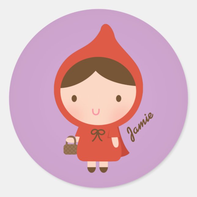 Sticker Rond Joli Petit Conte de Chaperon Rouge pour Filles (Devant)
