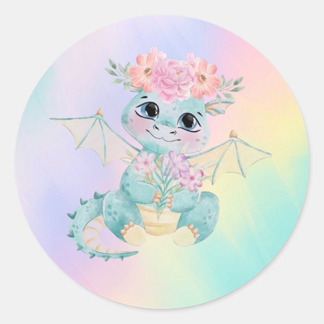 Sticker Rond Joli petit dragon Anniversaire/Baby shower (Devant)