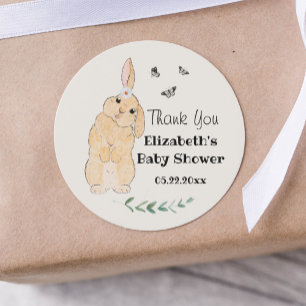 Sticker Rond Joli petit lapin Baby shower Merci