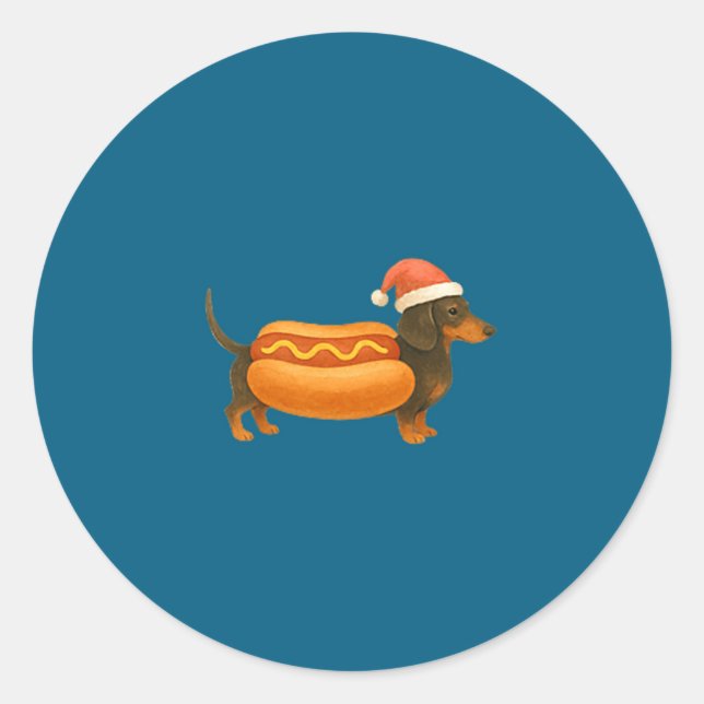 Sticker Rond Joli petit Noël drôle saucisson Dachshund Prem (Devant)