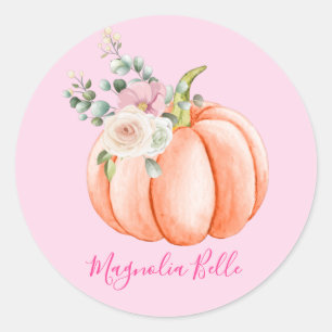 Sticker Rond Joli petit nom de citrouille florale rose printemp